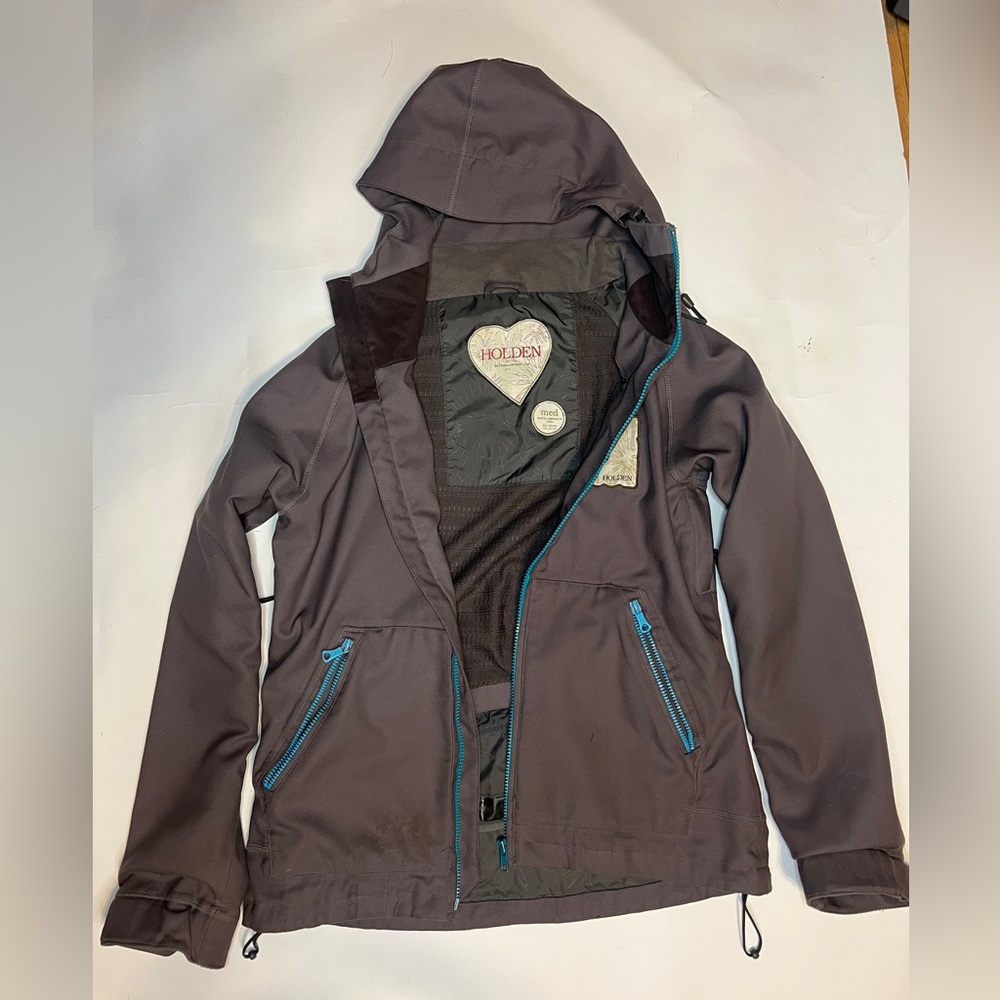 Holden womans snowboard coat  - Charcoal with Teal Zippers